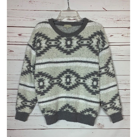 Simply Southern Sweaters - Simply Southern Boutique Women's L Large Gray Boho Fuzzy Chenille Soft Sweater